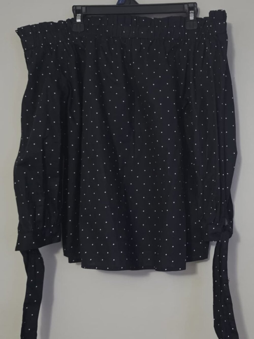 IRIS Polka Dot Off-The-Shoulder Blouse with Tie-Cuff Sleeves